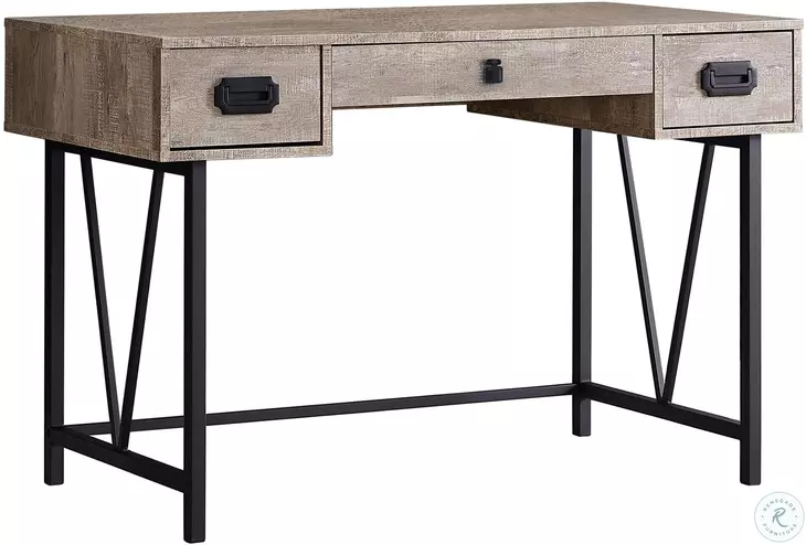 Taupe Wood and Black Metal 48" Computer Desk