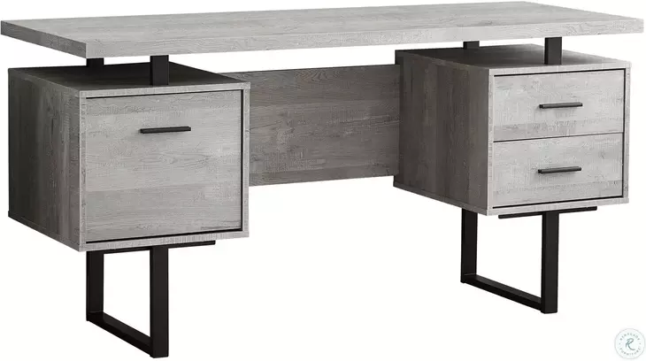 Gray Wood and Black Metal 60" Computer Desk