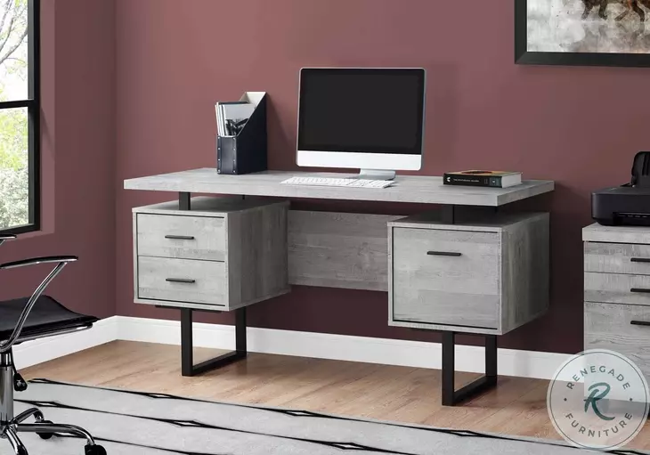 Gray Wood and Black Metal 60" Computer Desk
