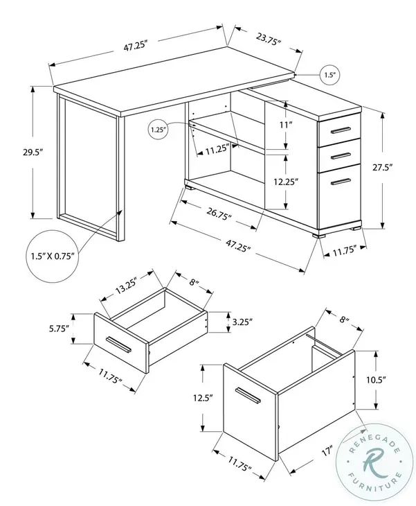 7433 Black And Grey L Shaped Desk
