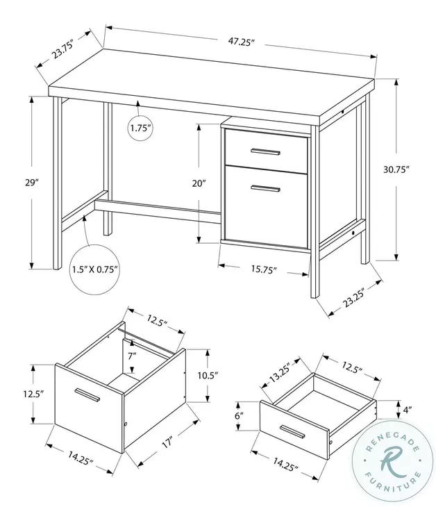 7437 Black And Grey 48" Computer Desk