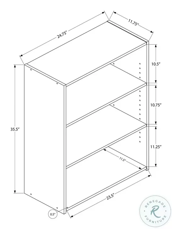 7476 Espresso 3 Shelves 36" Bookcase