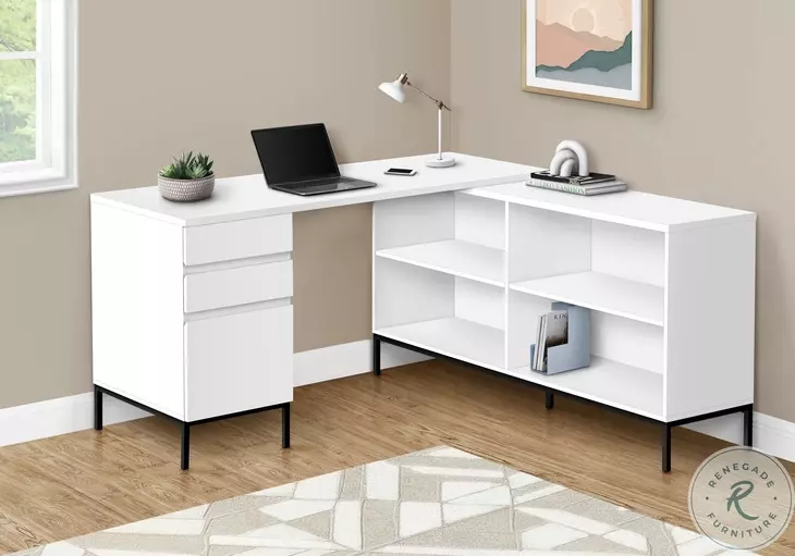 7494 White L Shape 60" Computer Desk