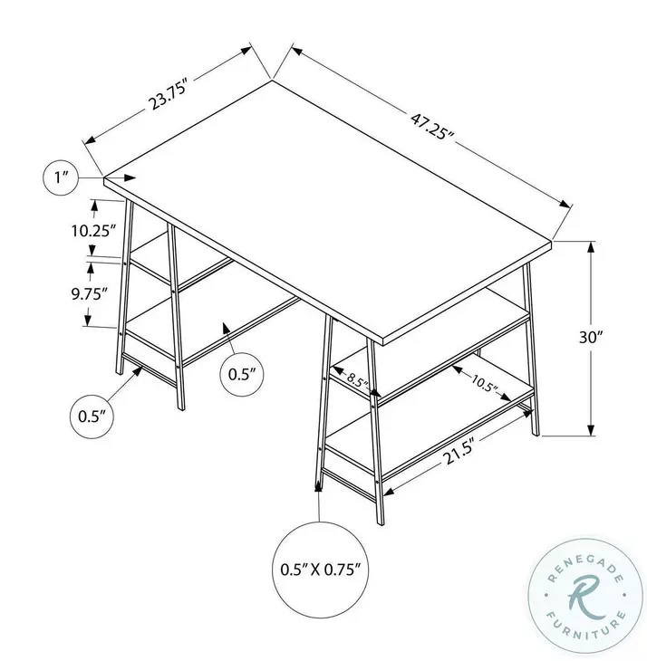 7521 White 48" Computer Desk