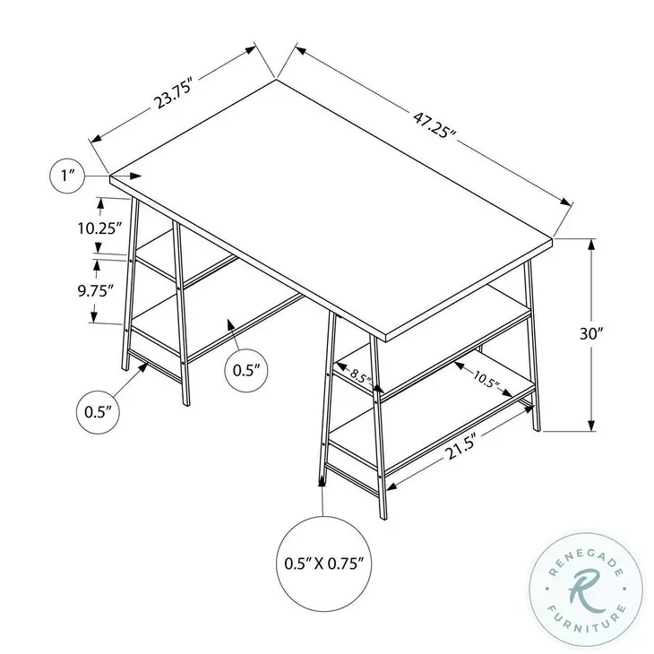 7527 White And Black 48" Computer Desk