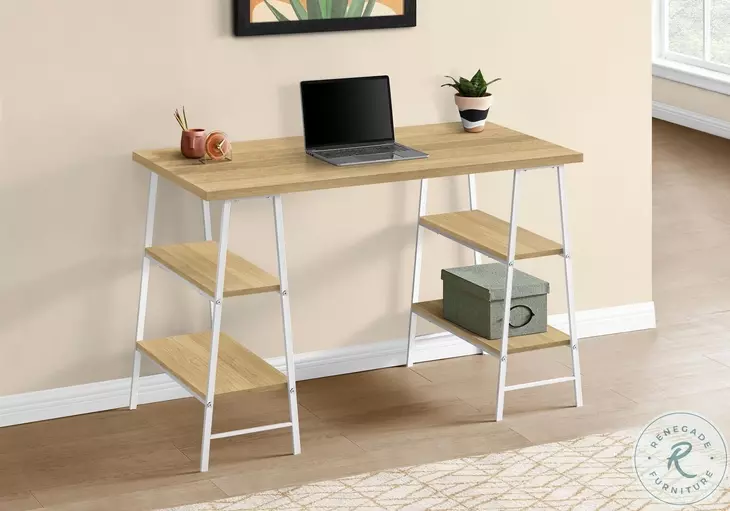 7529 Natural And White Metal 48" Computer Desk