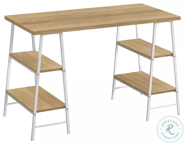 7529 Natural And White Metal 48" Computer Desk