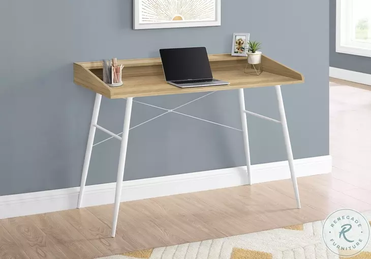 7534 Natural And White Metal 48" Computer Desk With Storage Hutch