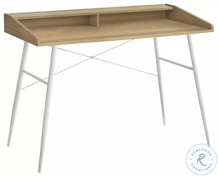 7534 Natural And White Metal 48" Computer Desk With Storage Hutch