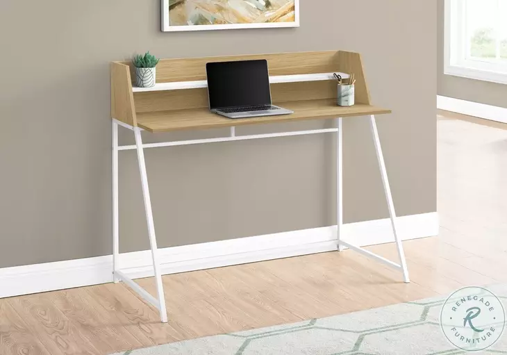 7543 Natural And White Metal 48" Computer Desk With Hutch