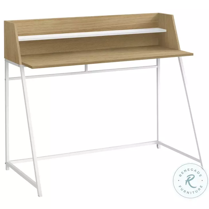 7543 Natural And White Metal 48" Computer Desk With Hutch