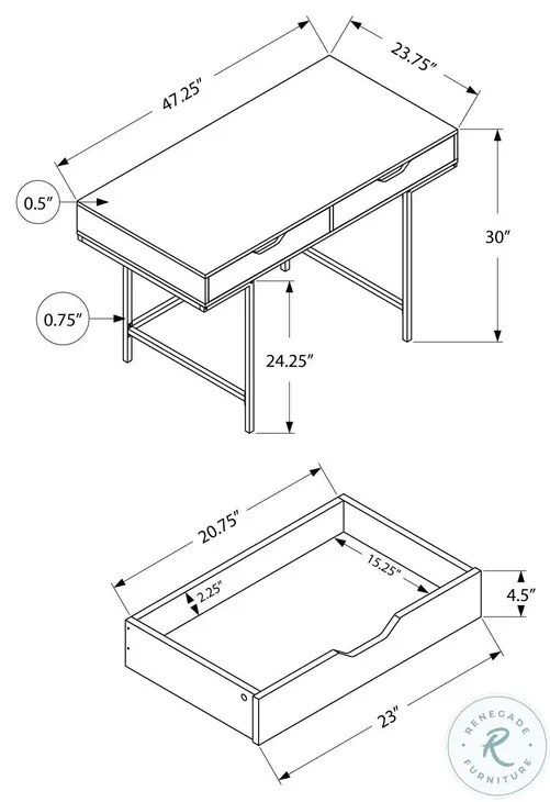 7553 Grey And Black Metal 2 Drawer 48" Computer Desk