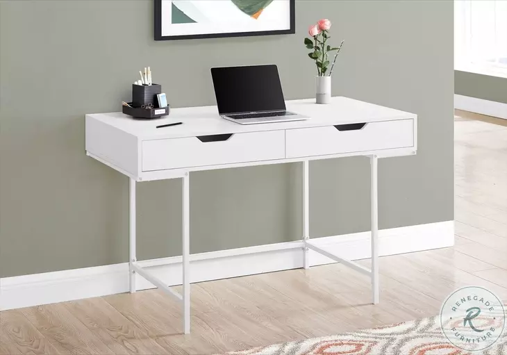 7554 White 2 Drawer 48" Computer Desk