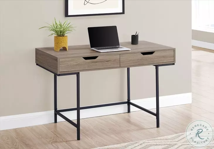 7555 Dark Taupe And Black Metal 2 Drawer 48" Computer Desk