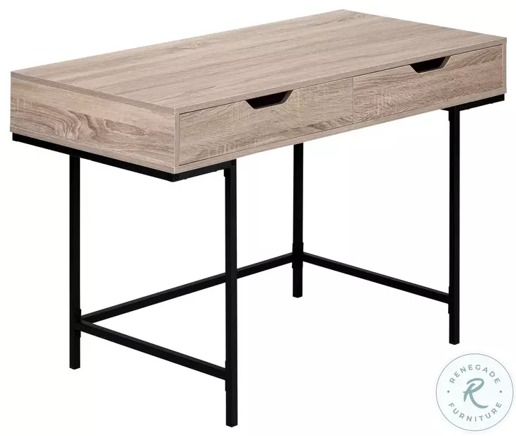 7555 Dark Taupe And Black Metal 2 Drawer 48" Computer Desk