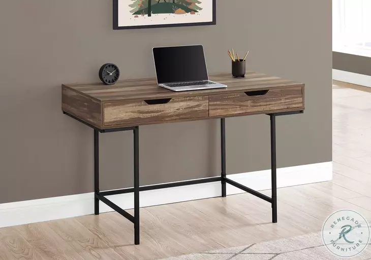 7557 Brown And Black Metal 2 Drawer 48" Computer Desk