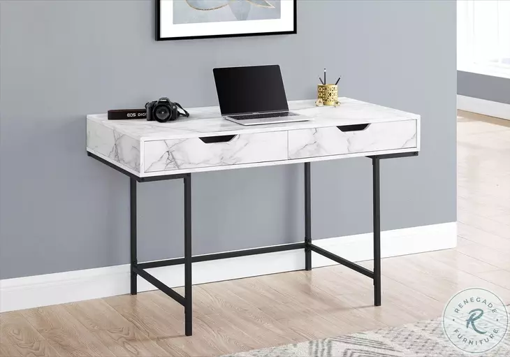 7558 White And Black Metal 2 Drawer 48" Computer Desk