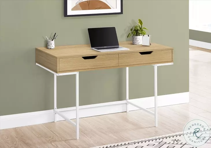 7569 Natural And White Metal 2 Drawer 48" Computer Desk
