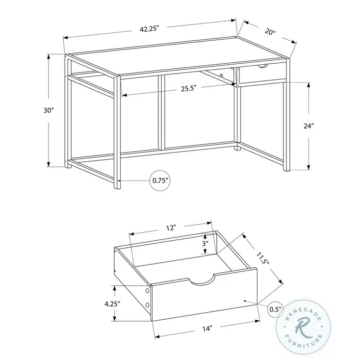 7570 White 42" Computer Desk