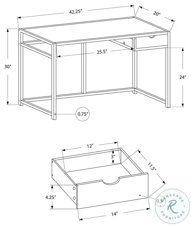 7575 Natural And White Metal 1 Drawer 42" Computer Desk