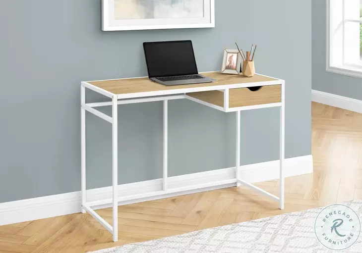 7575 Natural And White Metal 1 Drawer 42" Computer Desk