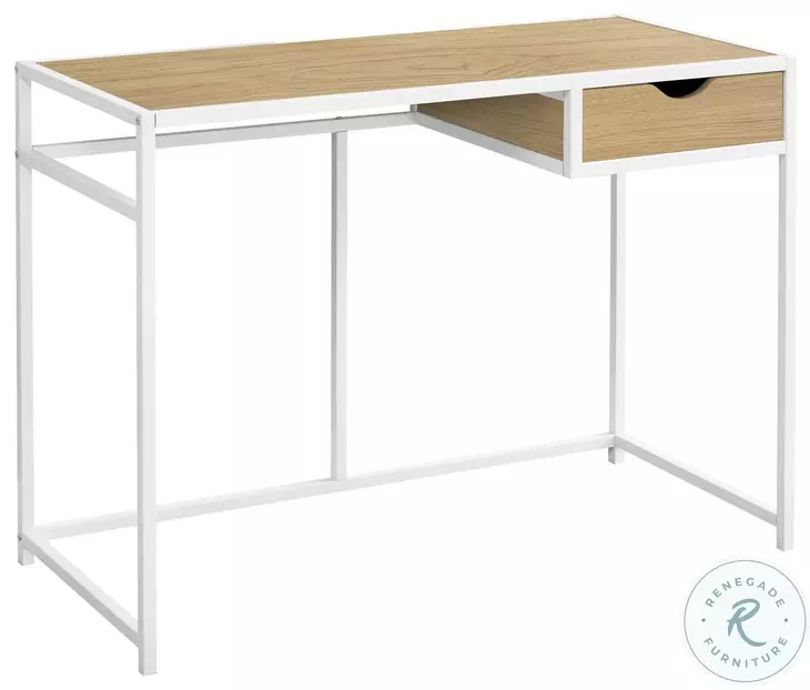 7575 Natural And White Metal 1 Drawer 42" Computer Desk