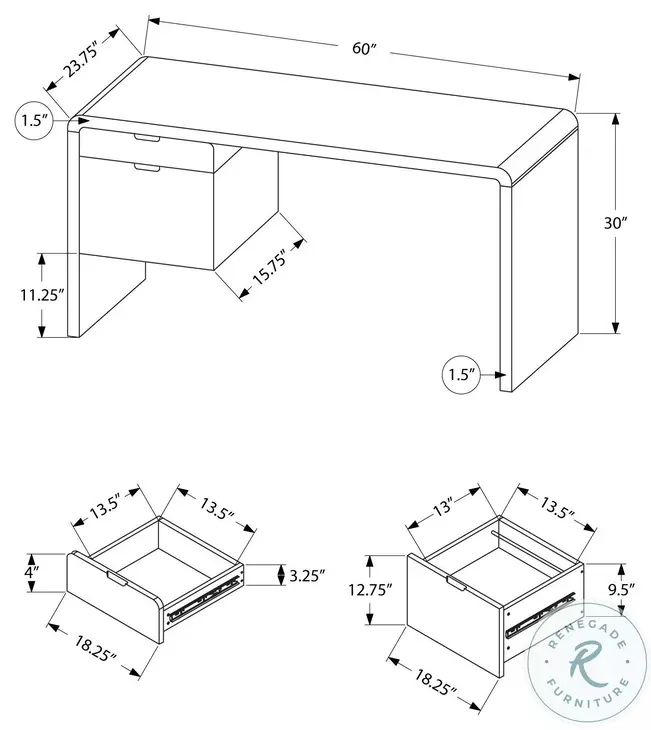 7581 High Glossy White 2 Drawer Computer Desk