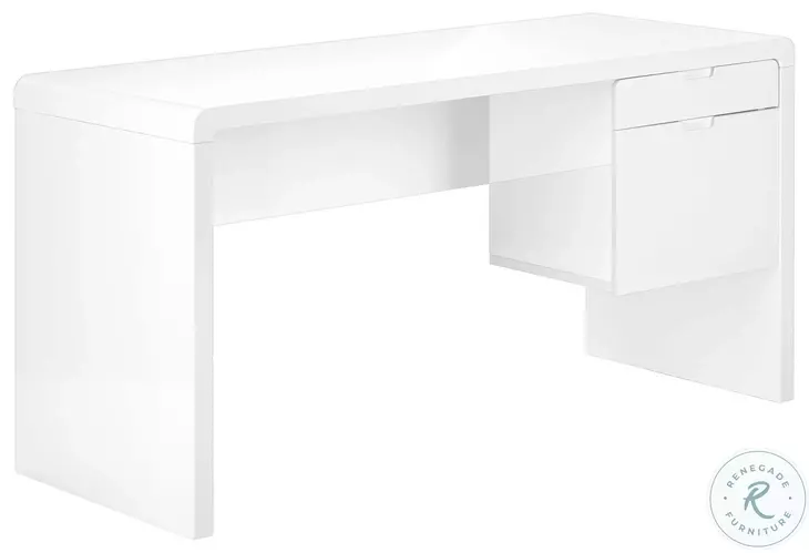 7581 High Glossy White 2 Drawer Computer Desk