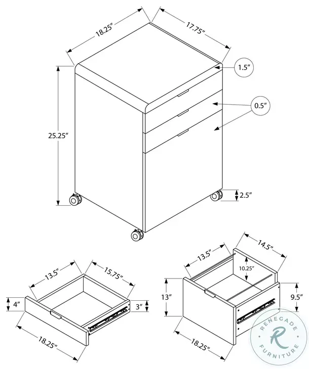7583 White 3 Drawer Filing Cabinet