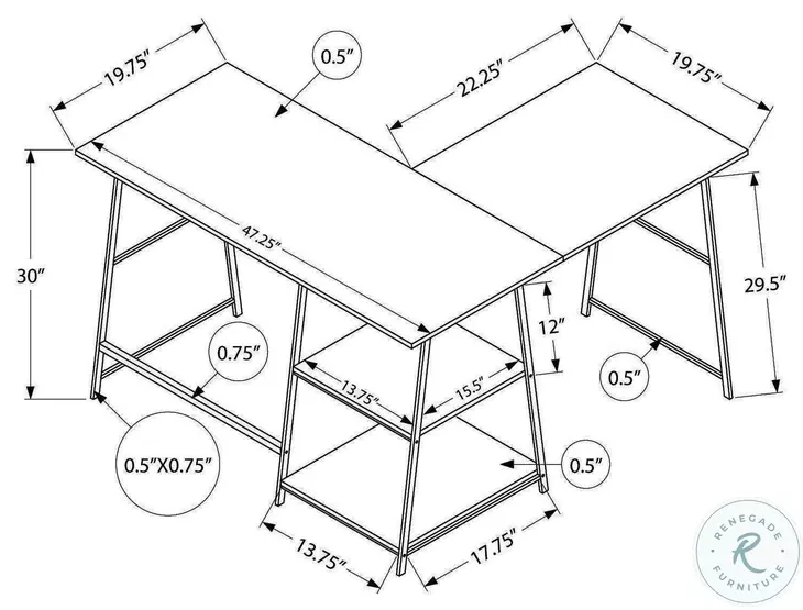 7592 Dark Taupe Corner Computer Desk