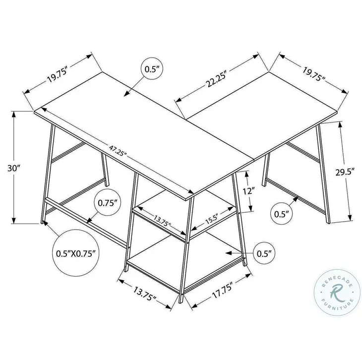 7595 White Marble and Black 48" Computer Desk