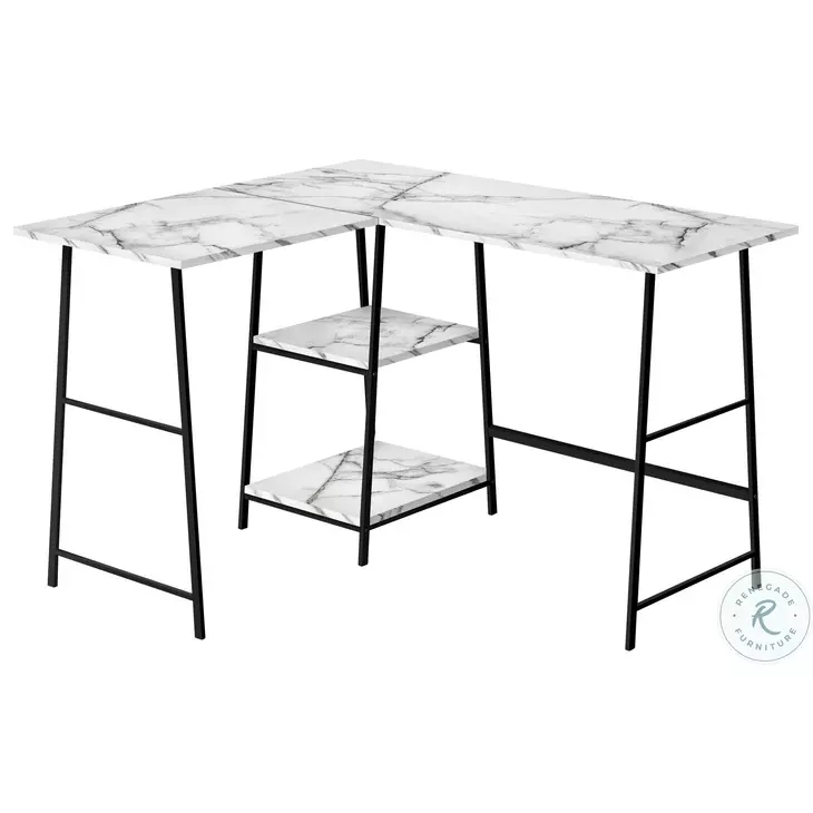 7595 White Marble and Black 48" Computer Desk