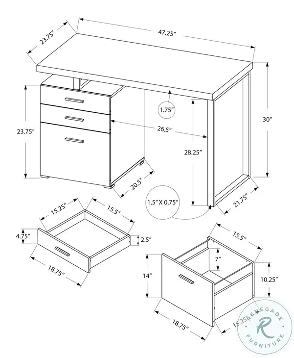 7648 White And Silver 48" Computer Desk