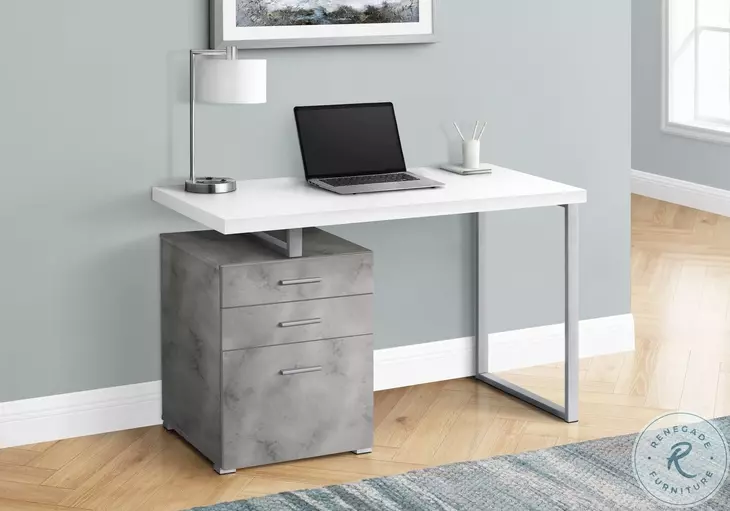 7648 White And Silver 48" Computer Desk