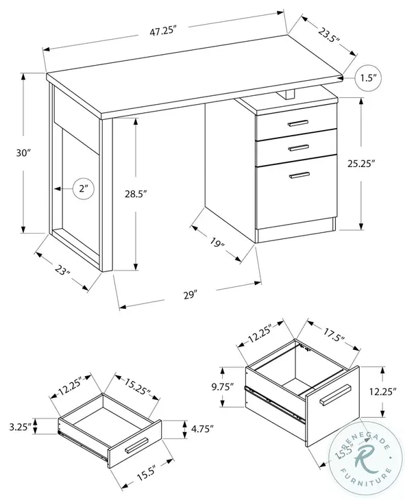 7691 Black 48" Computer Desk