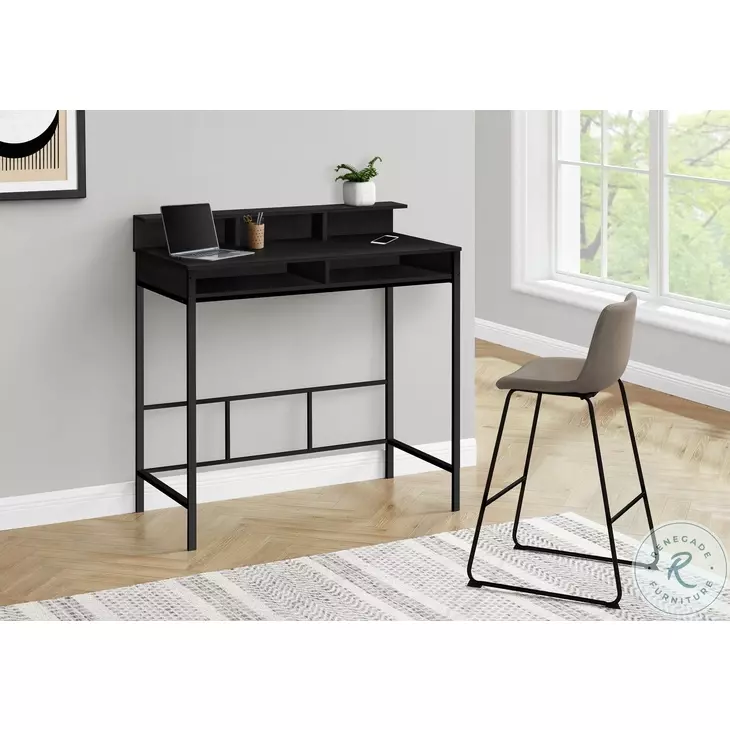 7700 Black Computer Desk With Hutch