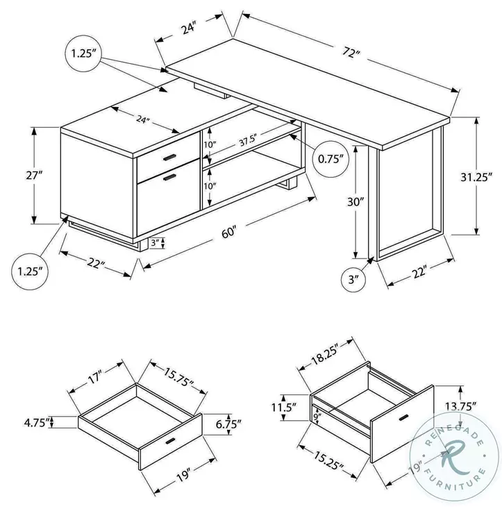 7712 Reclaimed and Black 72" Computer Desk