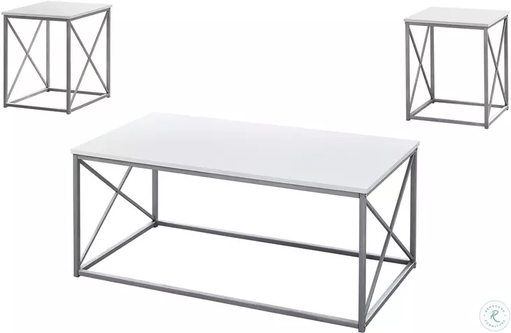 White and Silver 3 Piece Occasional Table Set