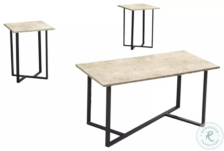 7974P Cream and Black Occasional Table Set of 3