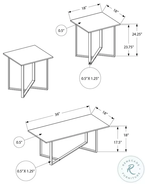 7974P Cream and Black Occasional Table Set of 3