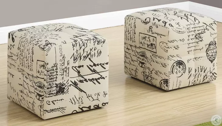 Vintage French Fabric Juvenile Ottoman Set of 2