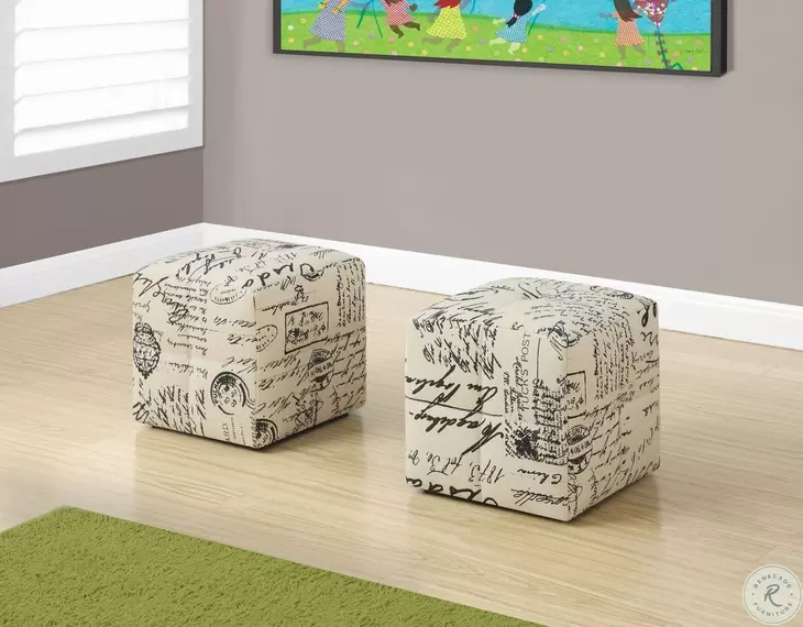 Vintage French Fabric Juvenile Ottoman Set of 2