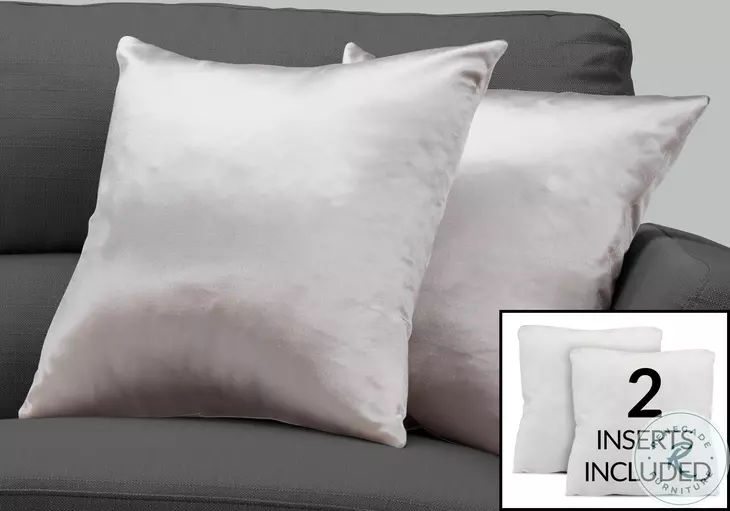 9337 Silver Satin 18" Pillow Set Of 2