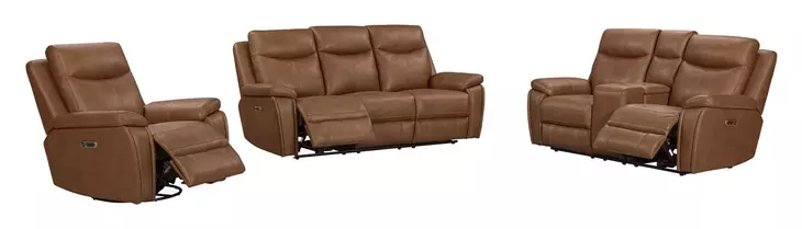 Veracruz Vintage Tan Leather Zero Gravity Dual Power Reclining Living Room Set with USB Charging