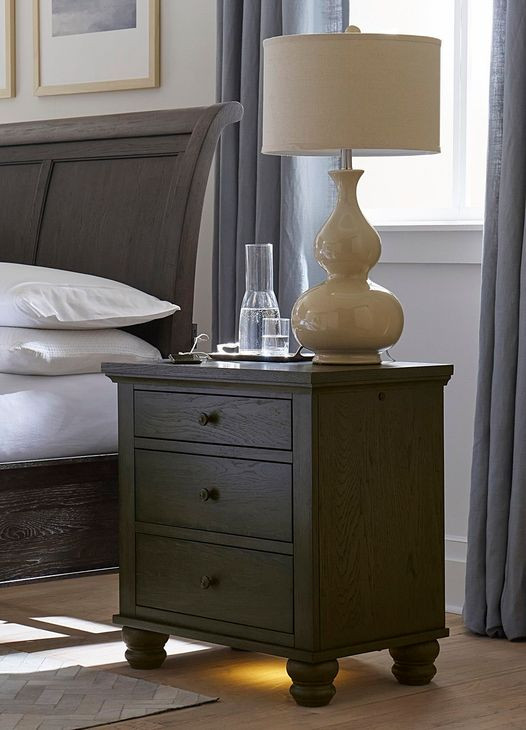 Cambridge Cracked Pepper Liv360 3 Drawer Nightstand with LED