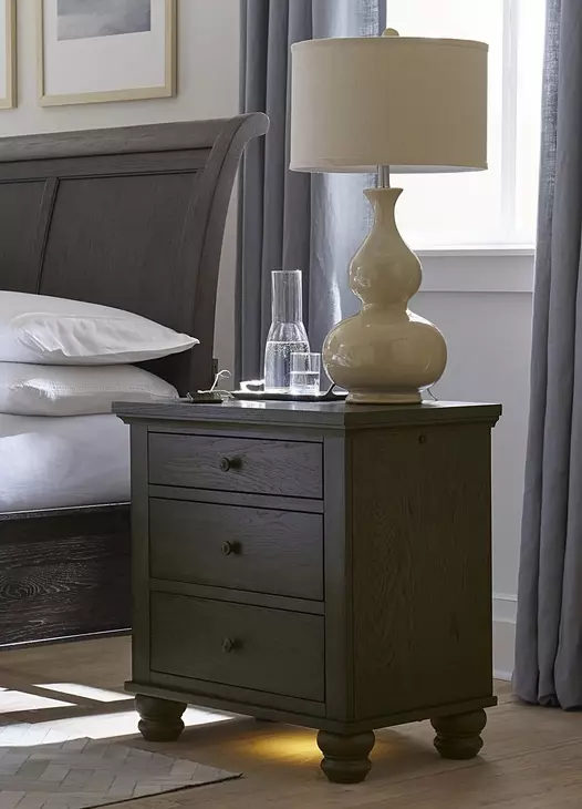 Cambridge Cracked Pepper Liv360 3 Drawer Nightstand with LED