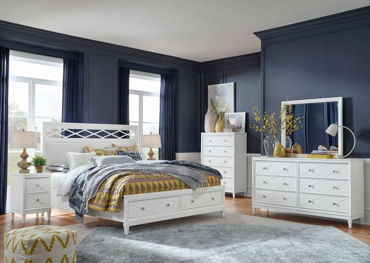 Springhouse Whisper White and Gray California King Upholstered Storage Panel Bed