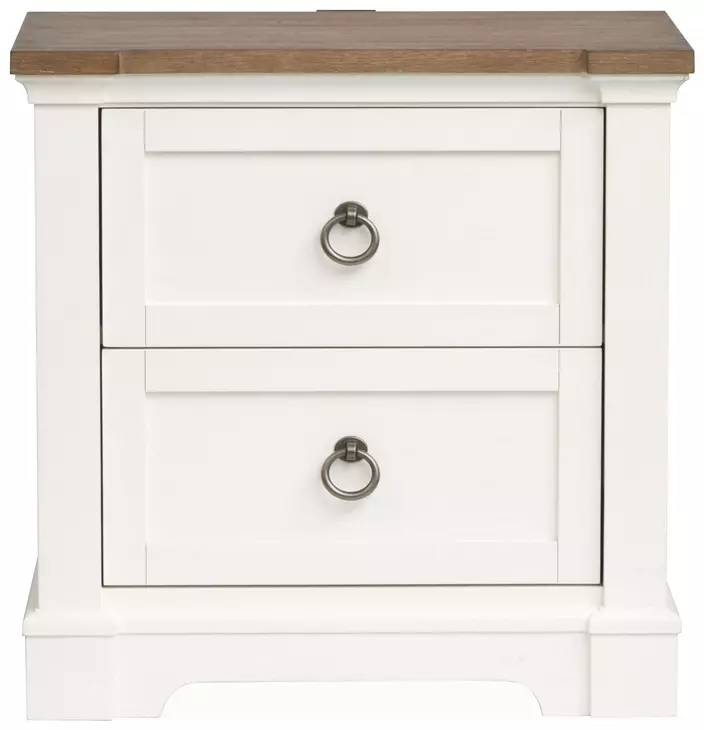 Crownfall Whisper White and Cerused Nutmeg 2 Drawer Nightstand with USB Charging