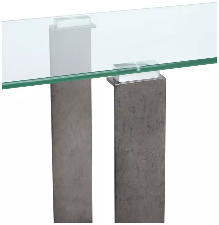 Whitehall Aged Pewter and Chrome Pucks Rectangular Glass Top Sofa Table