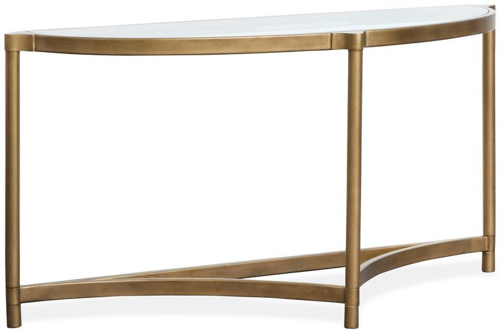 Cassidy Aged Brass and Volakas Classic Demilune Glass Top Sofa Table